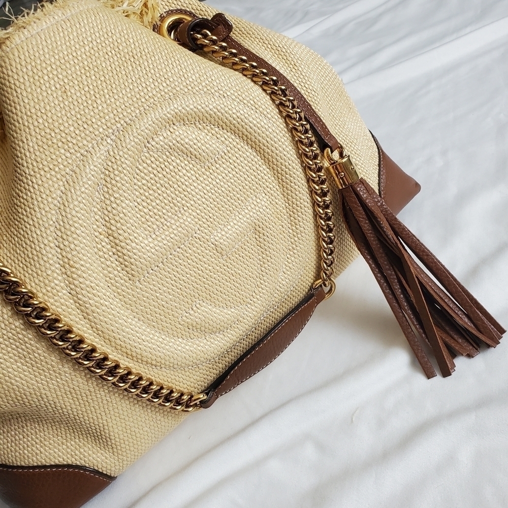 Gucci Soho Raffia Chain Tote Shoulder Bag - Picture 4 of 13